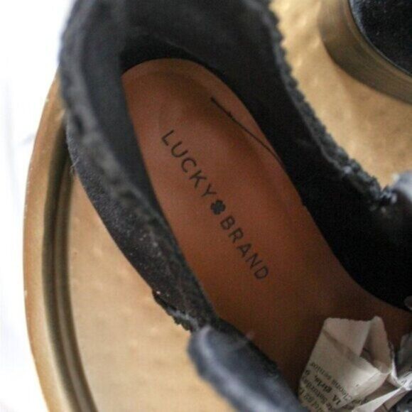 Lucky Brand Black Suede Terisha Pointy Toe Ankle Booties Low Heel 9 - Picture 6 of 8